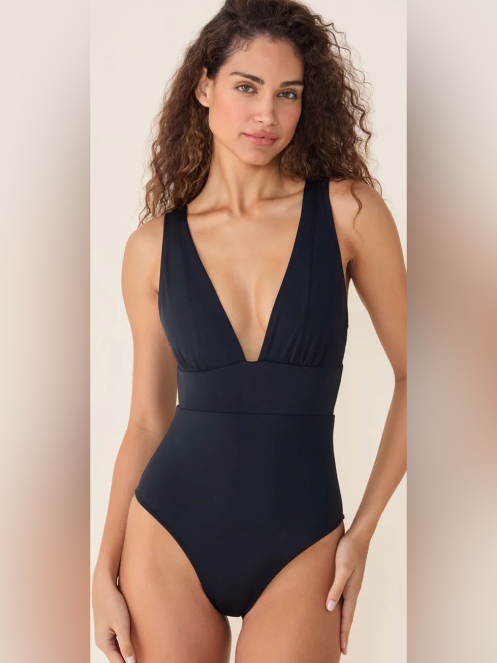 The ANDIE Mykonos
Deep V Black One-Piece Swimsuit with Waist Band NWOT